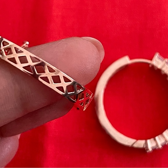 14k Rose Gold Plated Baguette Hoops - Picture 5 of 5